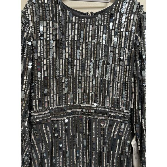 Mac Duggal 93590A Gray Sequin Beaded Long Sleeve Cocktail Dress Size 16 NWT - Picture 6 of 11